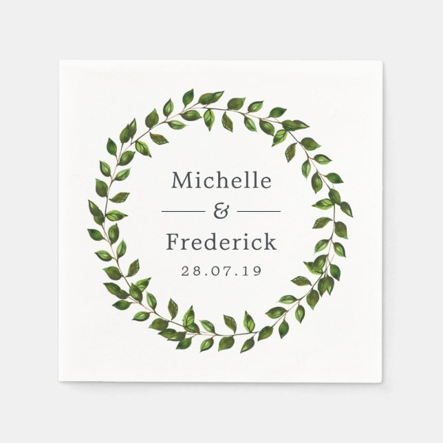 Watercolor Greenery Wedding Napkin (Front)
