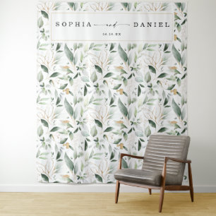 Watercolor Greenery Wedding Photo Prop Backdrop Tapestry