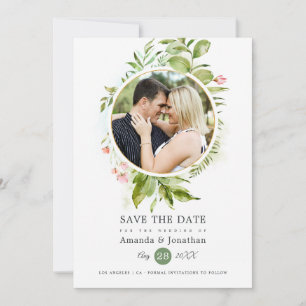 Watercolor Greenery Wedding Photo Save The Date