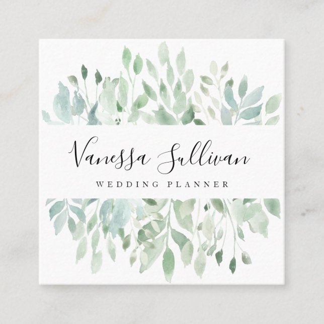 Watercolor Greenery Wedding Planner Business Cards (Front)