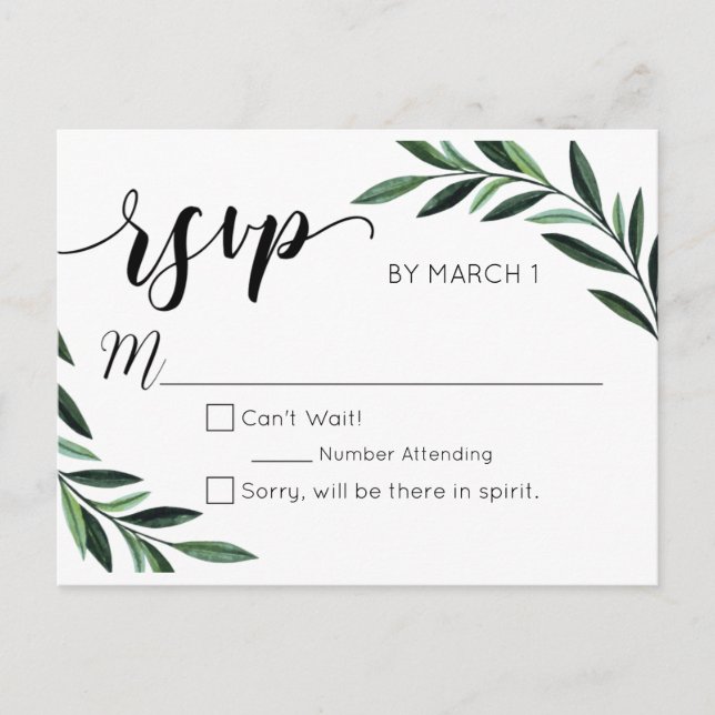 Watercolor Greenery Wedding Postcard RSVP (Front)