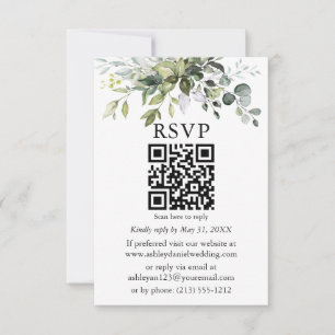 Watercolor Greenery Wedding QR RSVP Card
