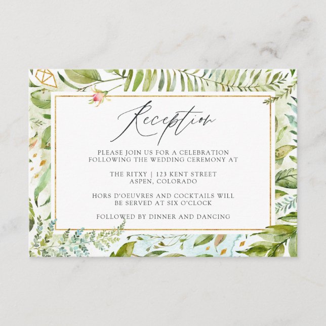 Watercolor Greenery Wedding Reception Enclosure Card (Front)