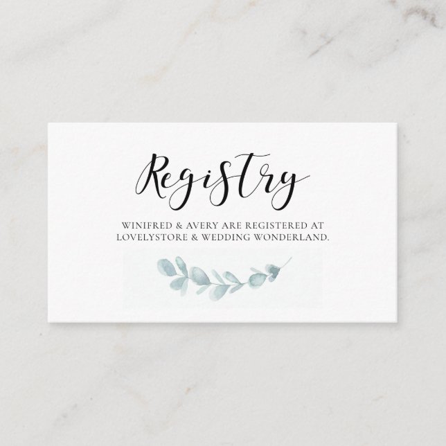 Watercolor greenery wedding registry card (Front)