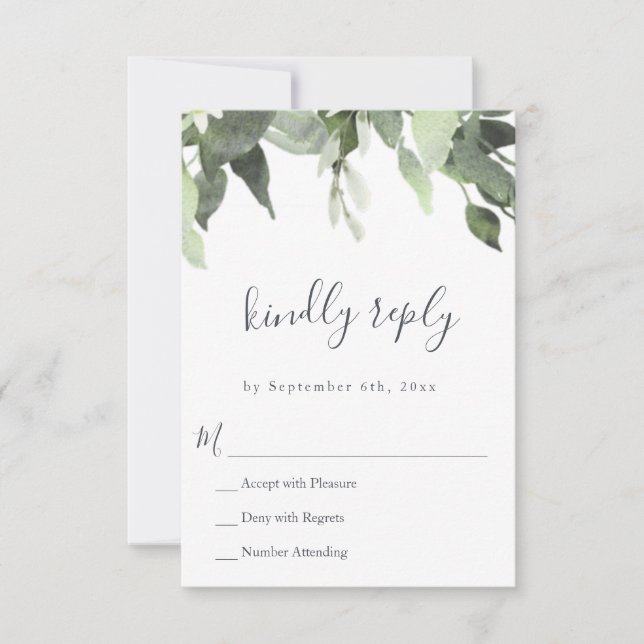 Watercolor Greenery Wedding RSVP Response Cards (Front)