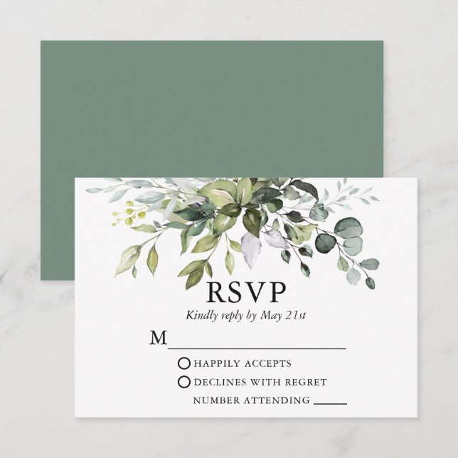 Watercolor Greenery Wedding Sage Green RSVP Card (Front/Back)