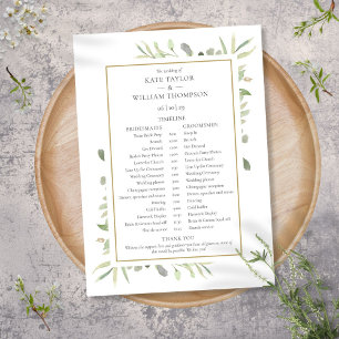 Watercolor Greenery Wedding Schedule Timeline Programme