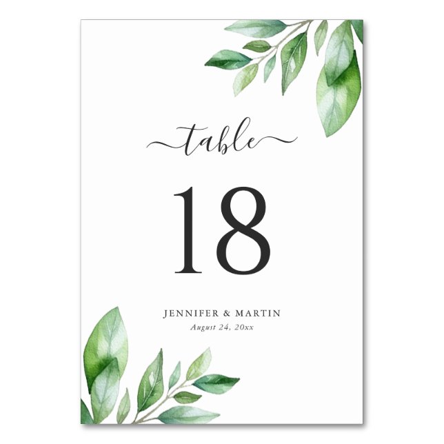 Watercolor Greenery Wedding Table Number (Front)