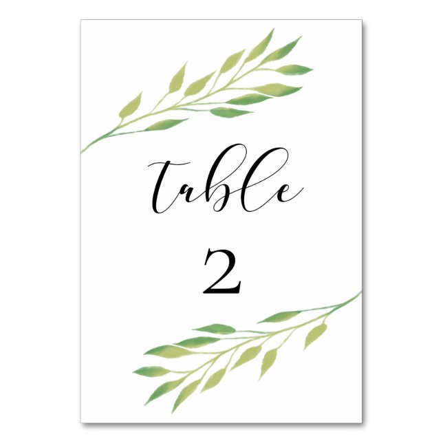Watercolor Greenery Wedding Table Number (Front)