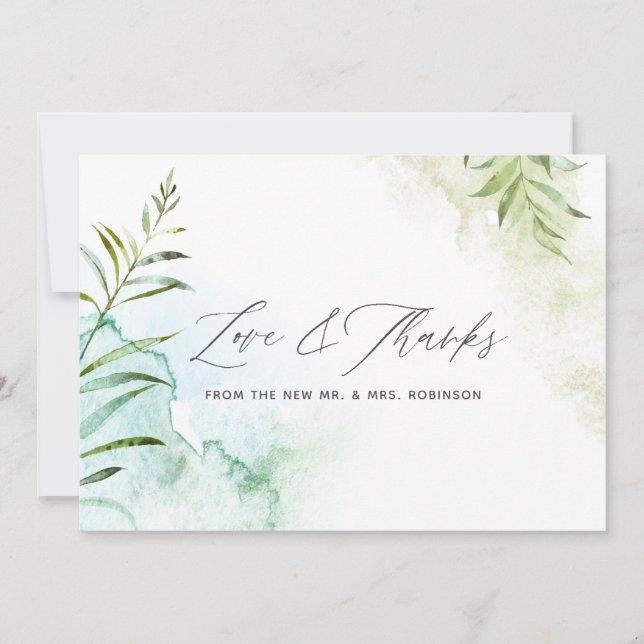Watercolor Greenery Wedding Thank You Card (Front)