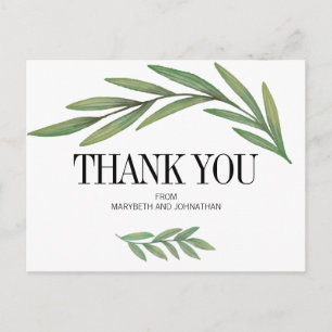 Watercolor Greenery Wedding Thank You Postcard
