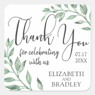 Watercolor Greenery Wedding Thank You Square Sticker