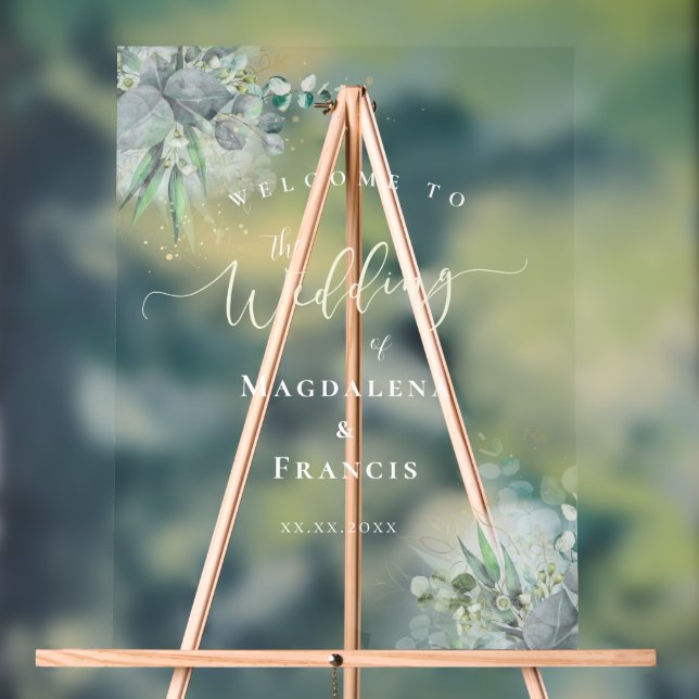 watercolor greenery  wedding welcome acrylic sign (Neutral)