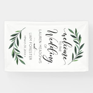 Watercolor Greenery Wedding Welcome Banner