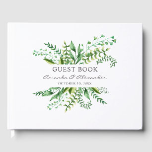 Watercolor greenery wedding. Woodland botanical Guest Book