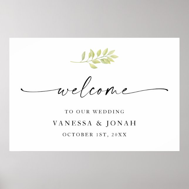 Watercolor Greenery Welcome To Our Wedding Sign (Front)