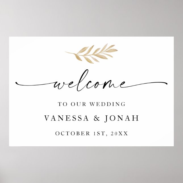 Watercolor Greenery Welcome To Our Wedding Sign (Front)