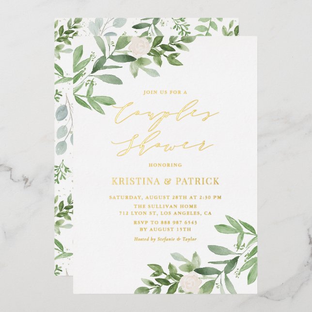 Watercolor Greenery White Flower Couples Shower (Front/Back)