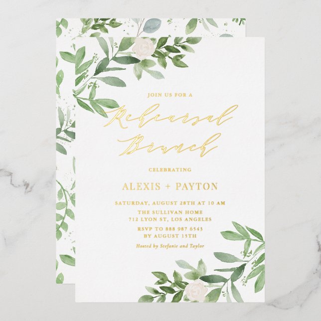Watercolor Greenery White Flower Rehearsal Brunch (Front/Back)