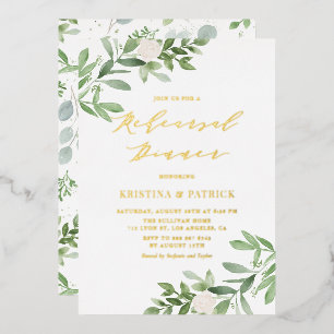 Watercolor Greenery White Flower Rehearsal Dinner