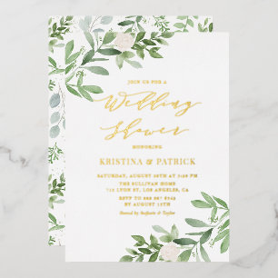 Watercolor Greenery White Flower Wedding Shower