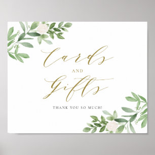 Watercolor Greenery White Flowers Cards and Gifts Poster