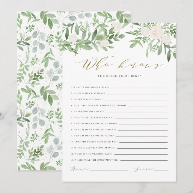 Watercolor Greenery Who Knows The Bride Best Card (Front/Back)