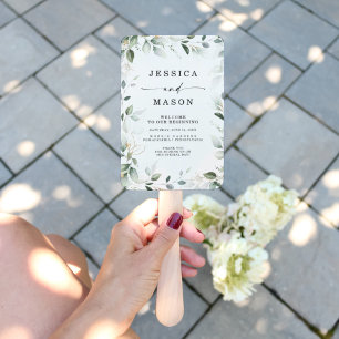 Watercolor Greenery with Gold Wedding Hand Fan