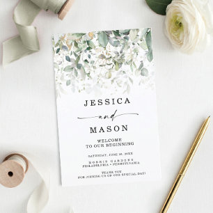 Watercolor Greenery with Gold Wedding Programs