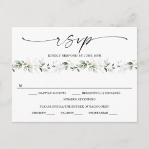 Watercolor Greenery with Gold Wedding RSVP Postcard