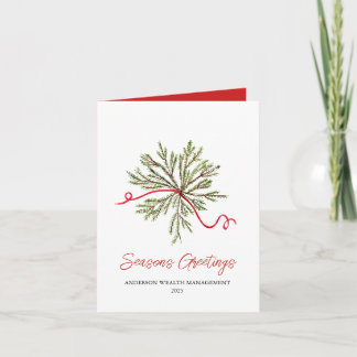 Watercolor Greenery with Red Bow Folded Holiday Thank You Card