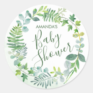 Watercolor Greenery Wreath Baby Shower Classic Round Sticker