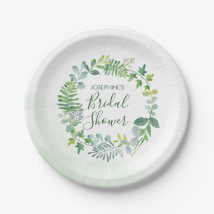 Watercolor Greenery Wreath Bridal Shower Paper Plate