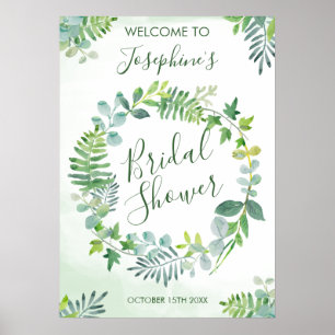 Watercolor Greenery Wreath Bridal Shower Poster