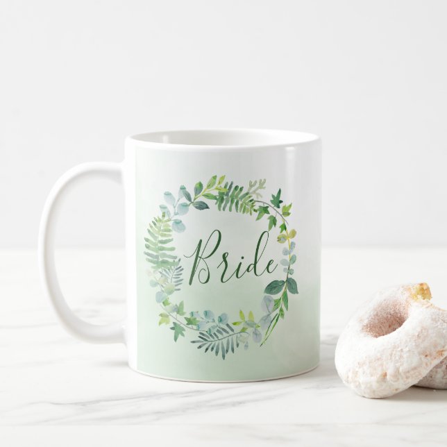 Watercolor Greenery Wreath Bride Coffee Mug (With Donut)