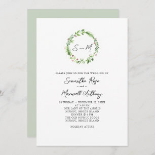 Watercolor Greenery Wreath Wedding Invitation