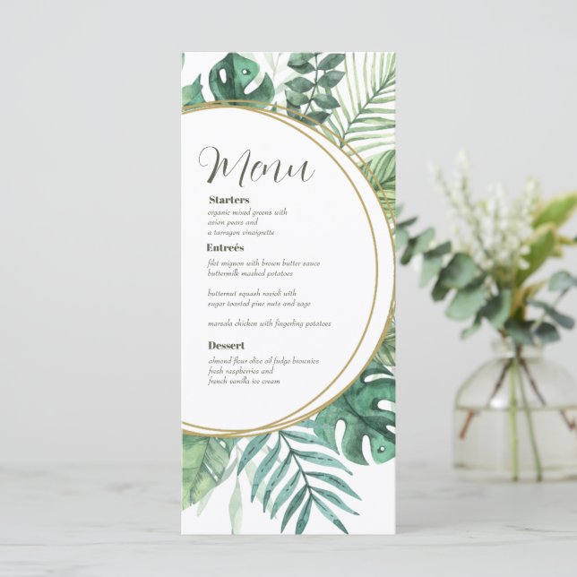 Watercolor Greenery Wreath Wedding Menu Card  (Standing Front)