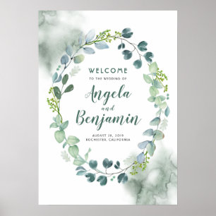 Watercolor Greenery Wreath Wedding Welcome Sign