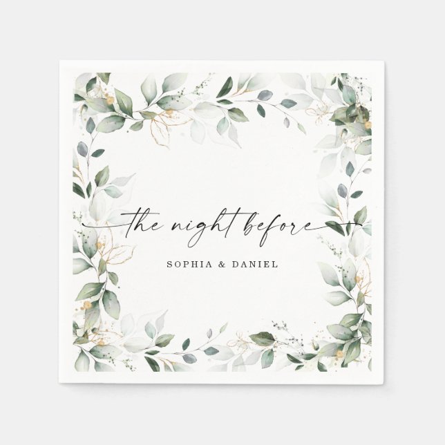 Watercolor GreeneryRehearsal Dinner Night Before Napkin (Front)