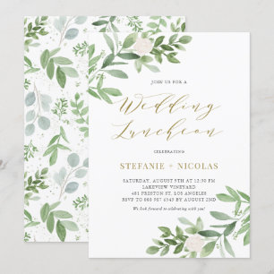 Watercolor Greeney White Floral Weddng Luncheon Invitation