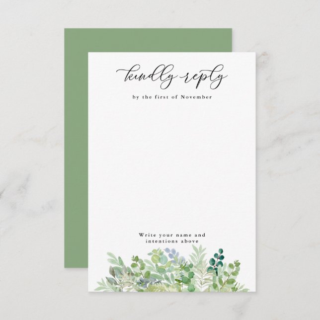 Watercolor Greens and Foliage Vertical Blank RSVP Card (Front/Back)