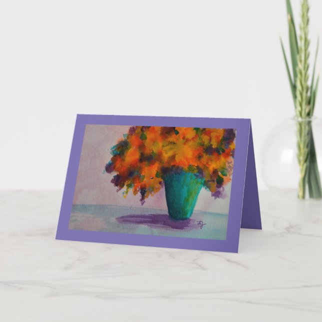 Watercolor Greeting Card Vase with Flowers  (Front)