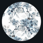 Watercolor Grey and Blue Floral Pattern  Classic Round Sticker<br><div class="desc">Add a beautiful floral accent to your gifts and envelopes with these floral stickers. It features a watercolour pattern of blue flowers. These botanical stickers are perfect for birthdays,  holidays,  weddings and more. Matching items are available.</div>