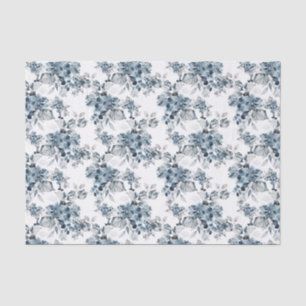 Watercolor Grey and Blue Floral Pattern Holiday Tissue Paper