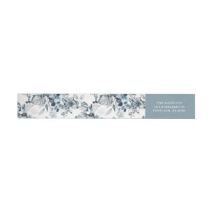 Watercolor Grey and Blue Floral Pattern Holiday Wrap Around Label