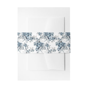 Watercolor Grey and Blue Floral Pattern Wedding Invitation Belly Band