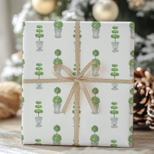 Watercolor Grey and Green Topiary Wrapping Paper