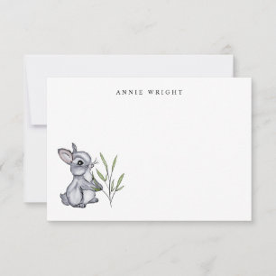 Watercolor Grey Baby Bunny Personalised Stationery Card