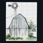 Watercolor Grey Barn Jigsaw Puzzle<br><div class="desc">Watercolor Barn I by Jennifer Paxton Parker. Grey-white coloured barn with greenery and a small windmill.</div>