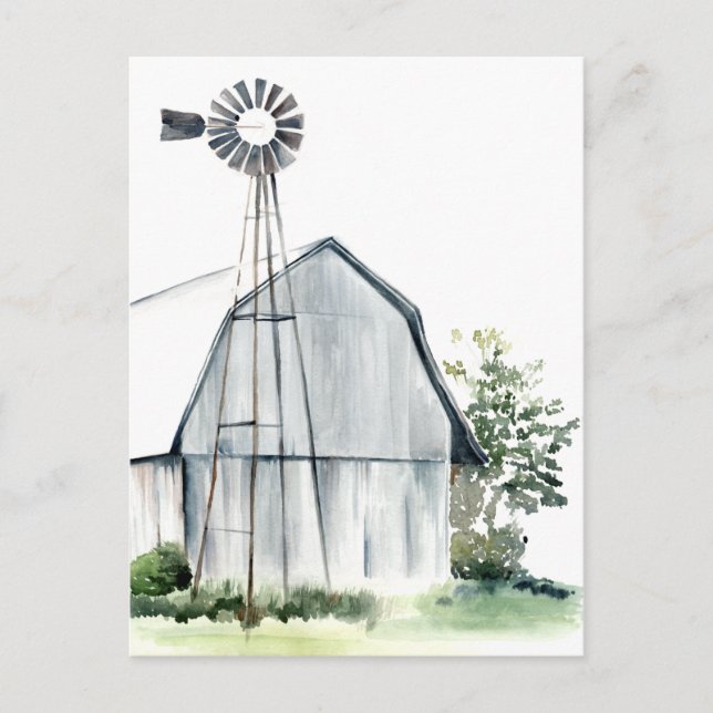 Watercolor Grey Barn Postcard (Front)